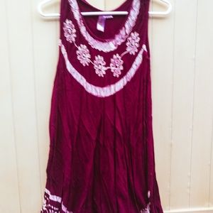Burgundy dress with white embroidered flowers